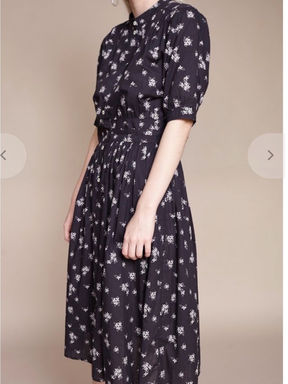 Warm NYC Montessori Dress Black Floral sz 2(6-8US) Cotton Button Front Midi EUC - Picture 3 of 16
